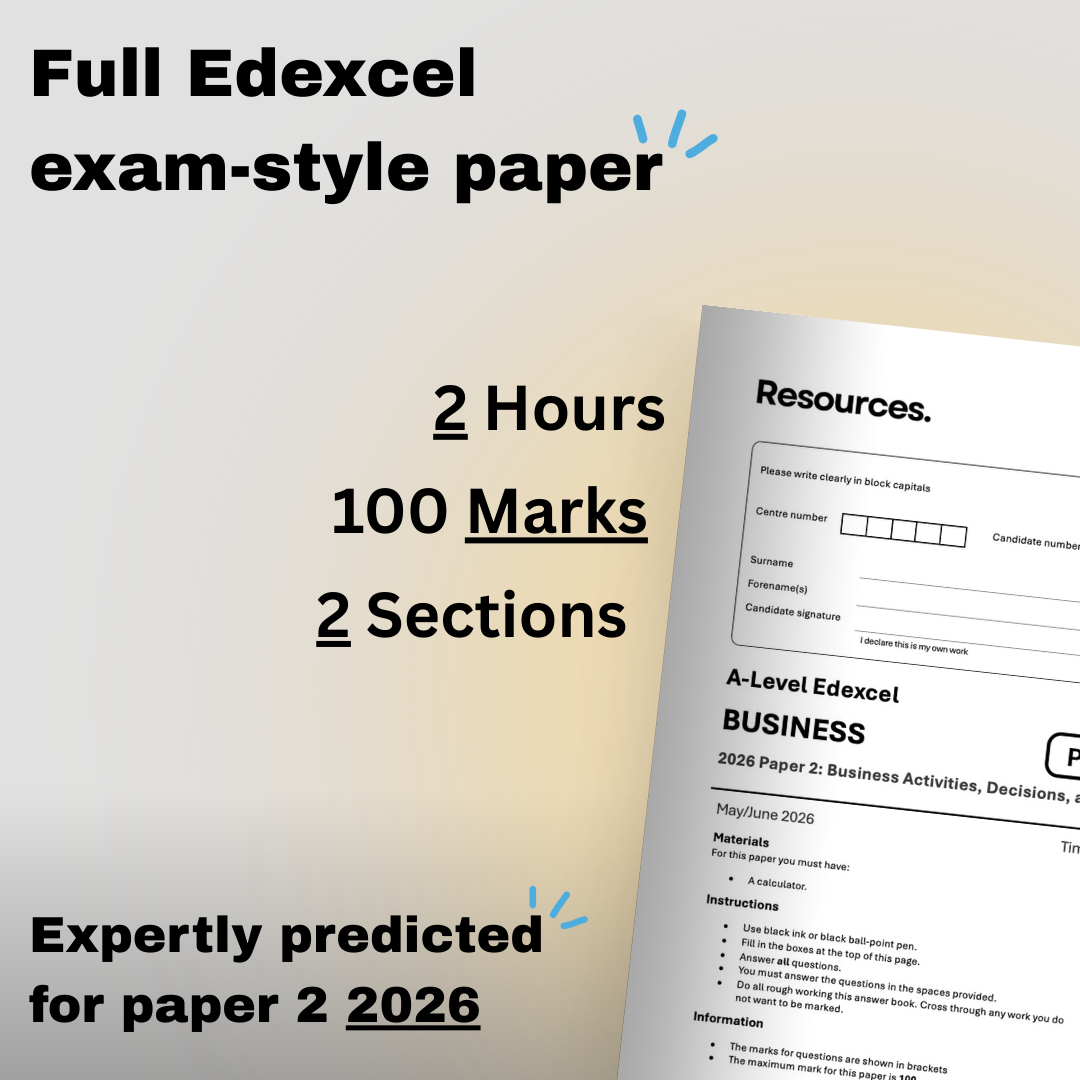 A-Level business Edexcel 2026 predicted paper 2 exam-style paper with details on time, marks, and sections.