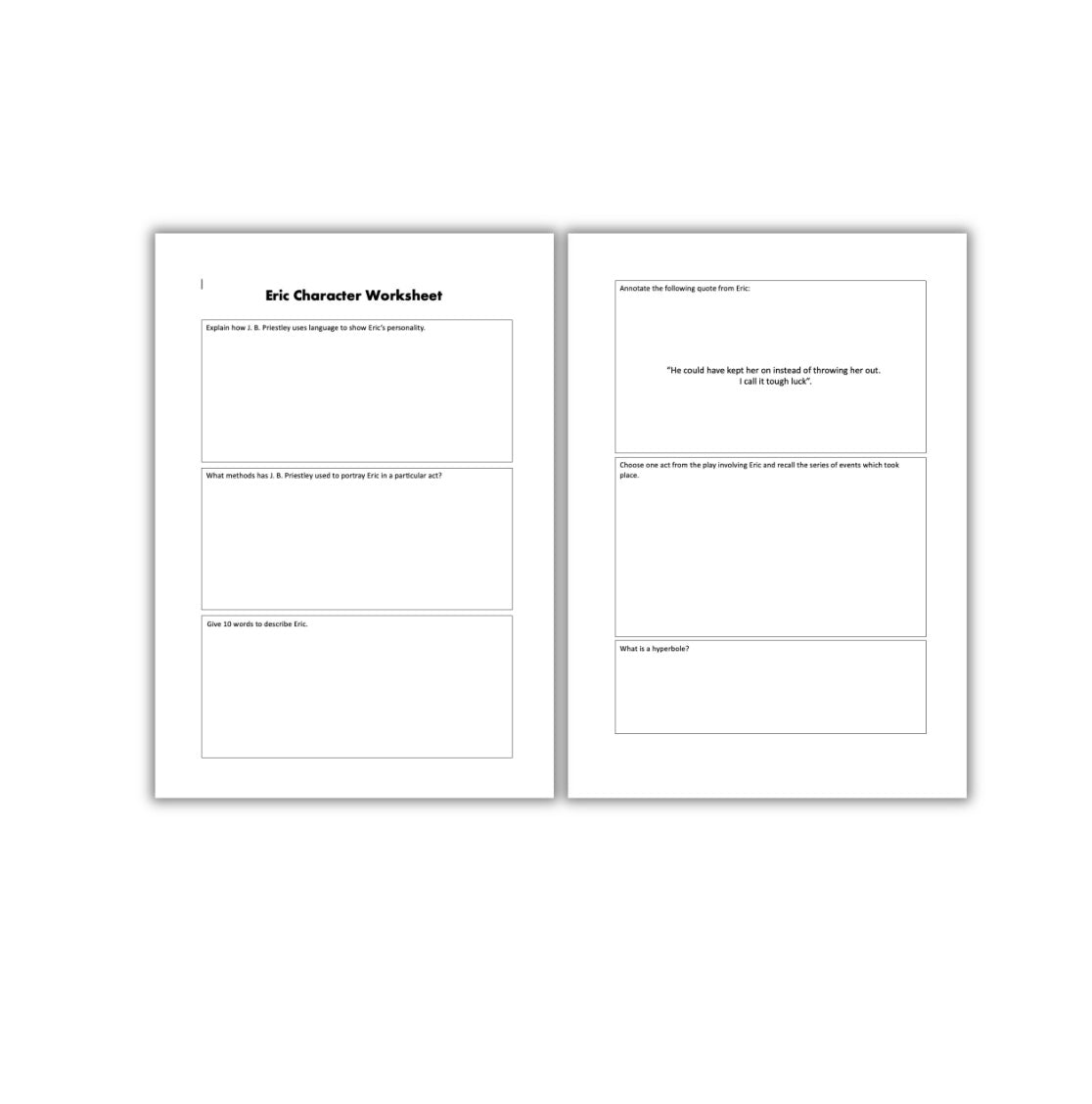7x An Inspector Calls Character Worksheets