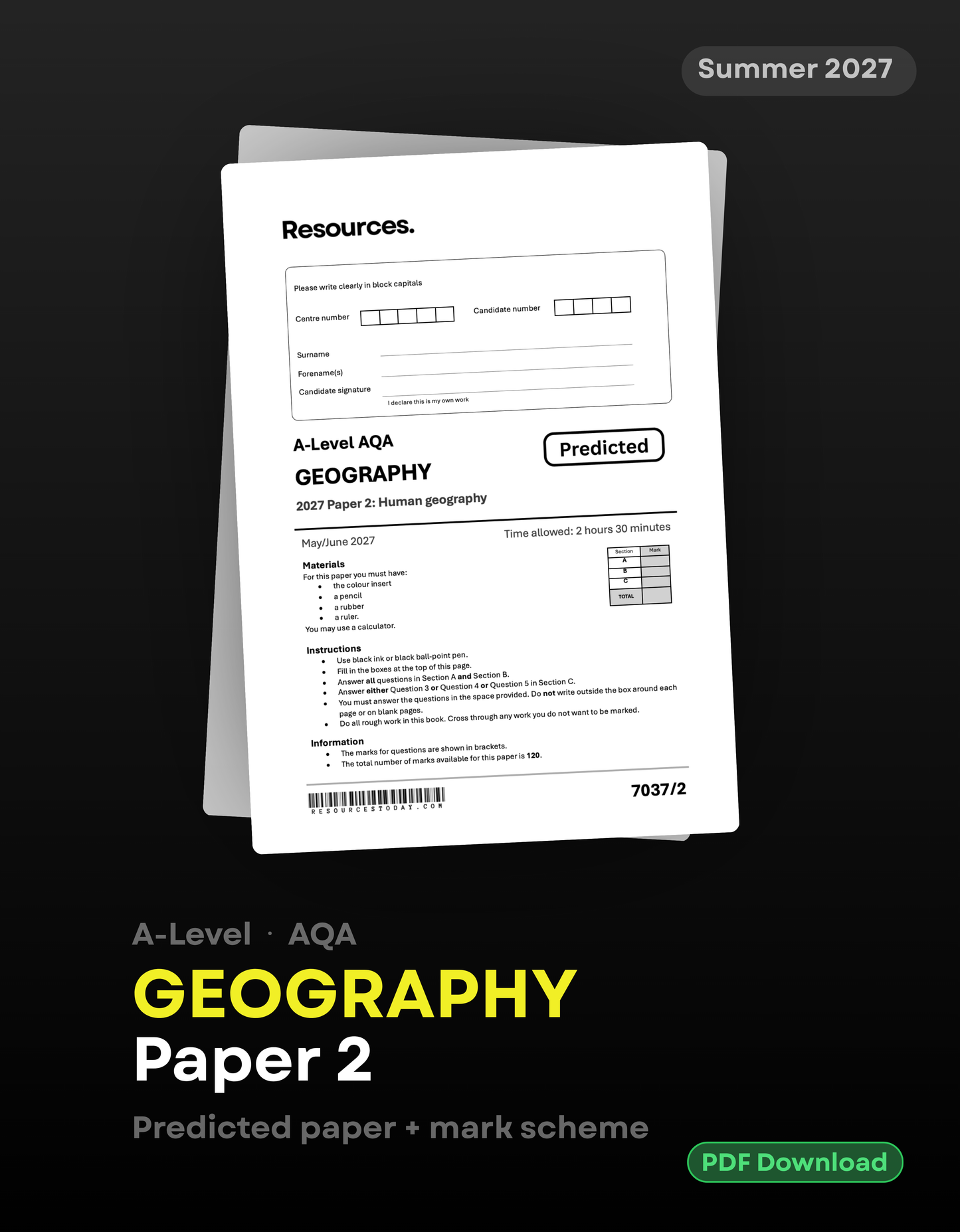 A-Level Geography AQA Predicted Paper 2 2027