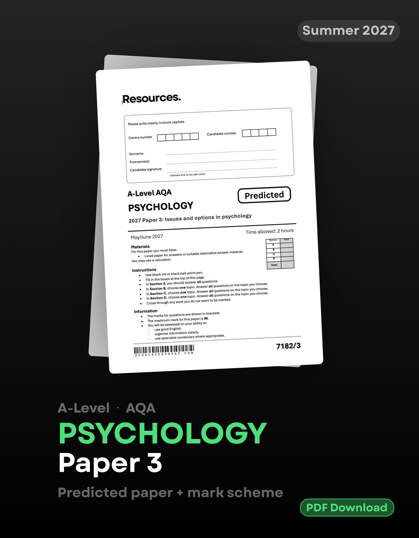 A-Level Psychology AQA Predicted Paper 3 2027