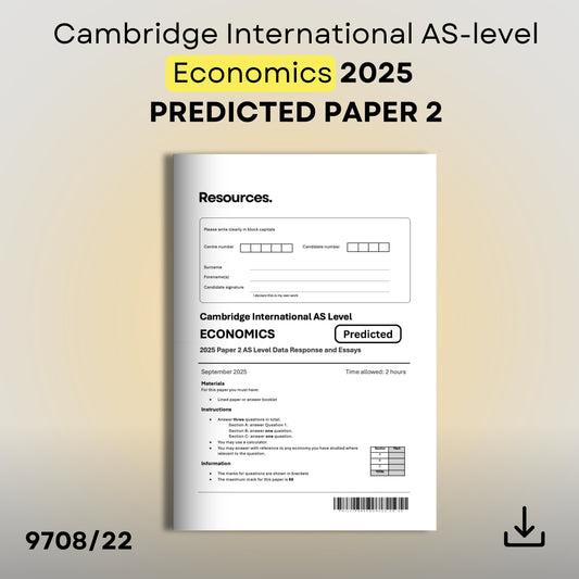 Cambridge International AS-level Economics predicted paper 2 for 2025 on a gradient background