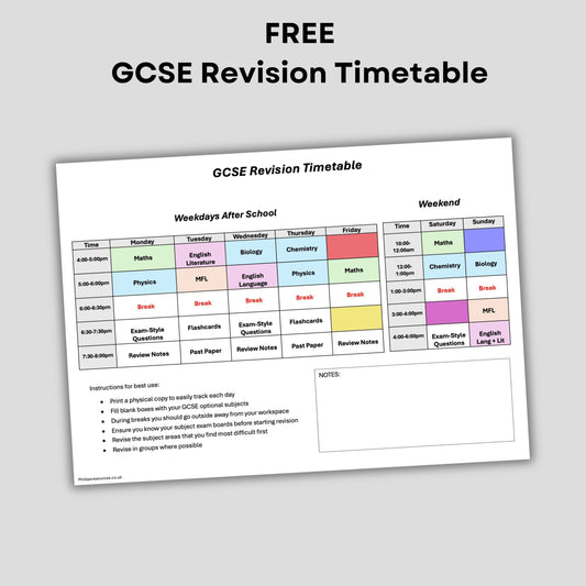 FREE GCSE Revision Timetable