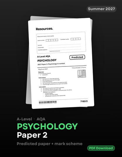 a-level psychology AQA predicted paper 2 for 2027 front cover 2 hours with 96 marks includes full mark scheme