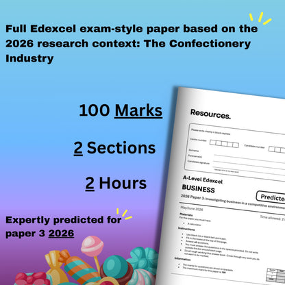 A-Level business Edexcel predicted paper 3 2026 exam-style paper for the confectionery industry with mark scheme