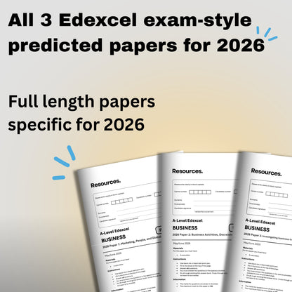 Three A-Level business Edexcel exam-style predicted papers for 2026