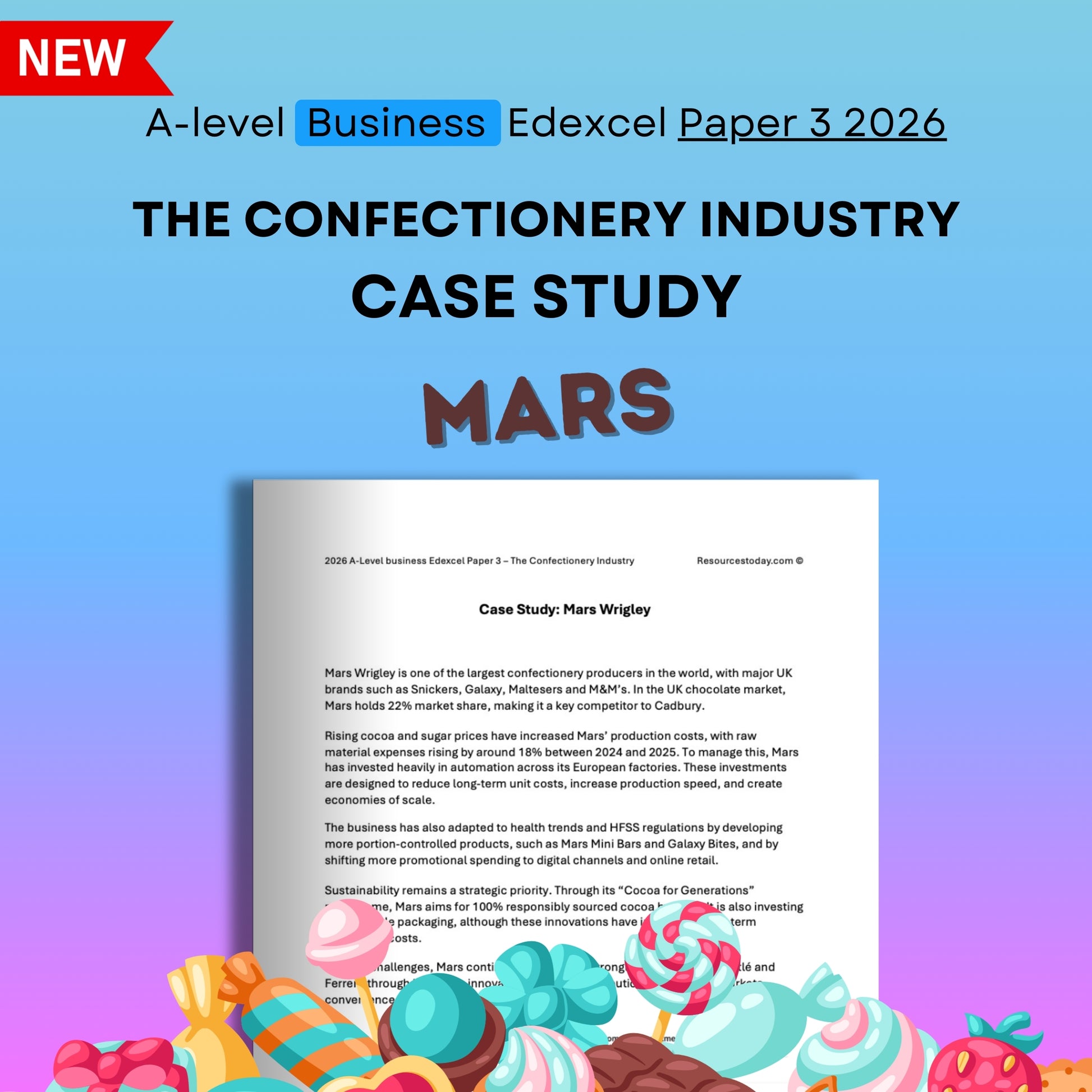 A-level Business Edexcel Paper 3 2026 case study on the confectionery industry featuring Mars.
