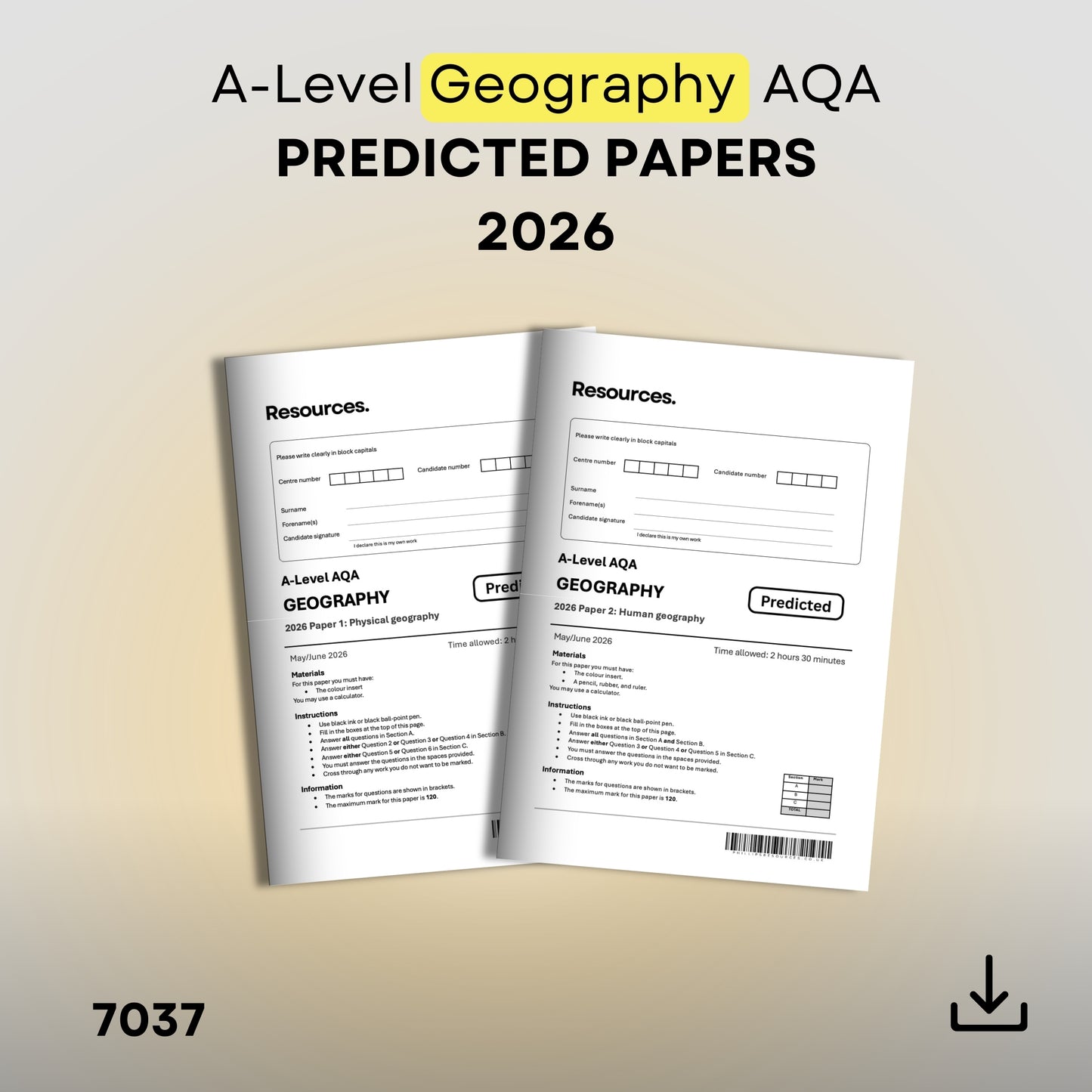 A-Level Geography AQA predicted papers 2026 with mark schemes