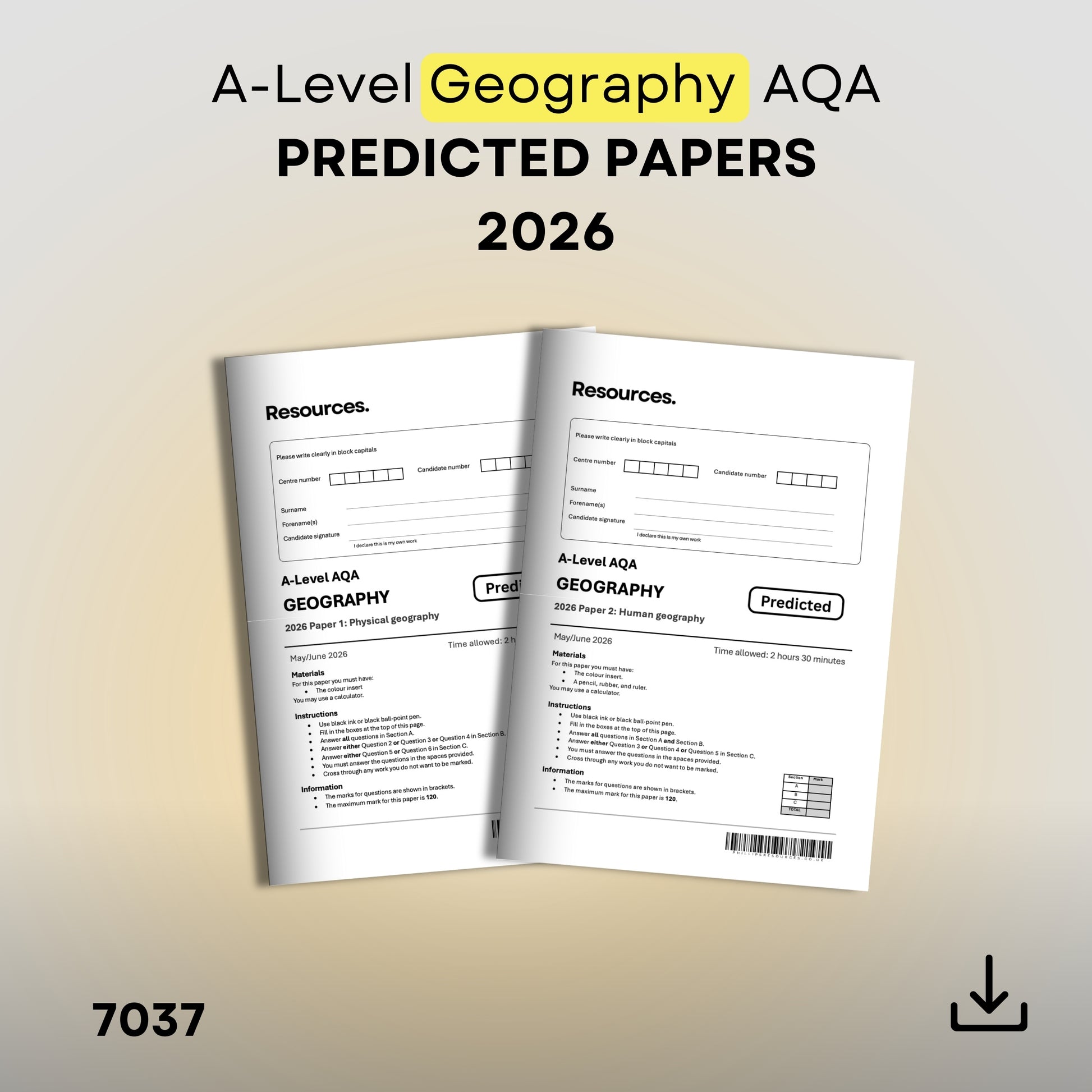 A-Level Geography AQA predicted papers 2026 with mark schemes