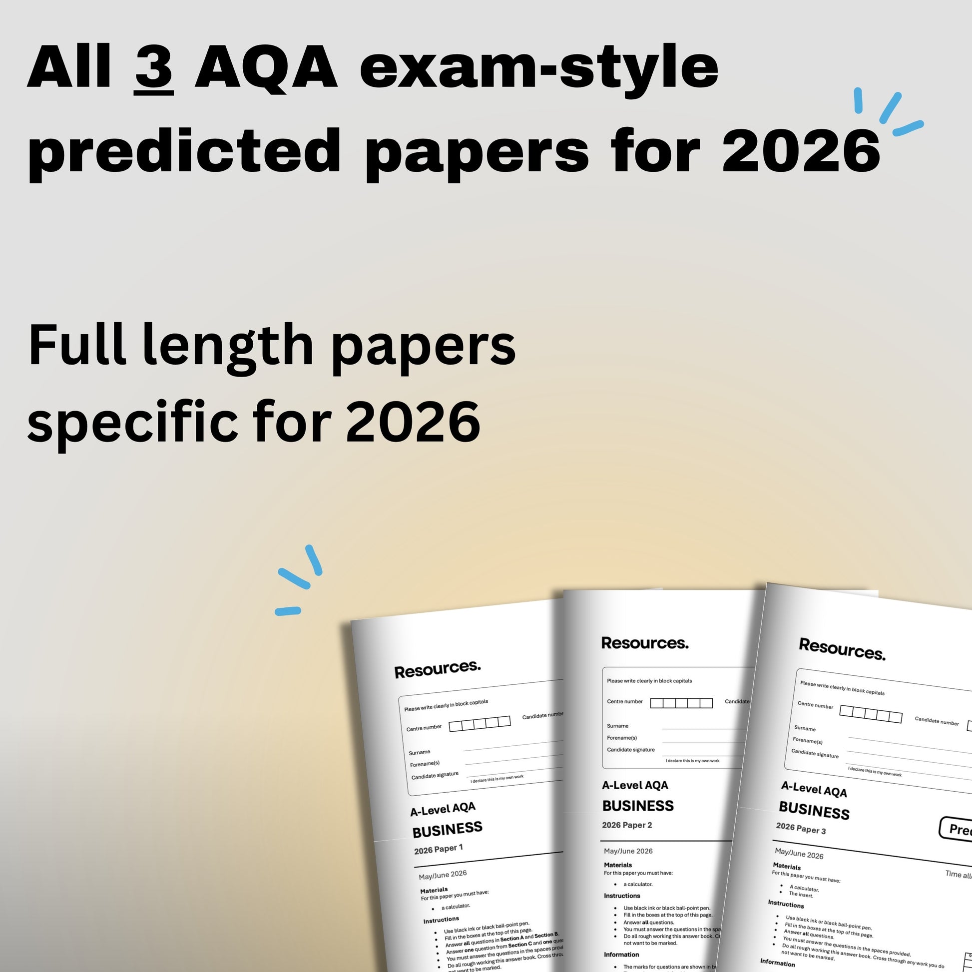 A-Level Business AQA predicted papers 2026 on a gradient background