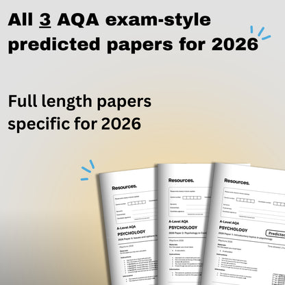 Three Psychology AQA exam-style predicted papers for 2026 on a gradient background