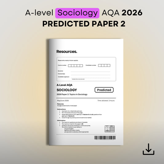 A-Level Sociology AQA 2026 Predicted Paper 2 resource book on a gradient background