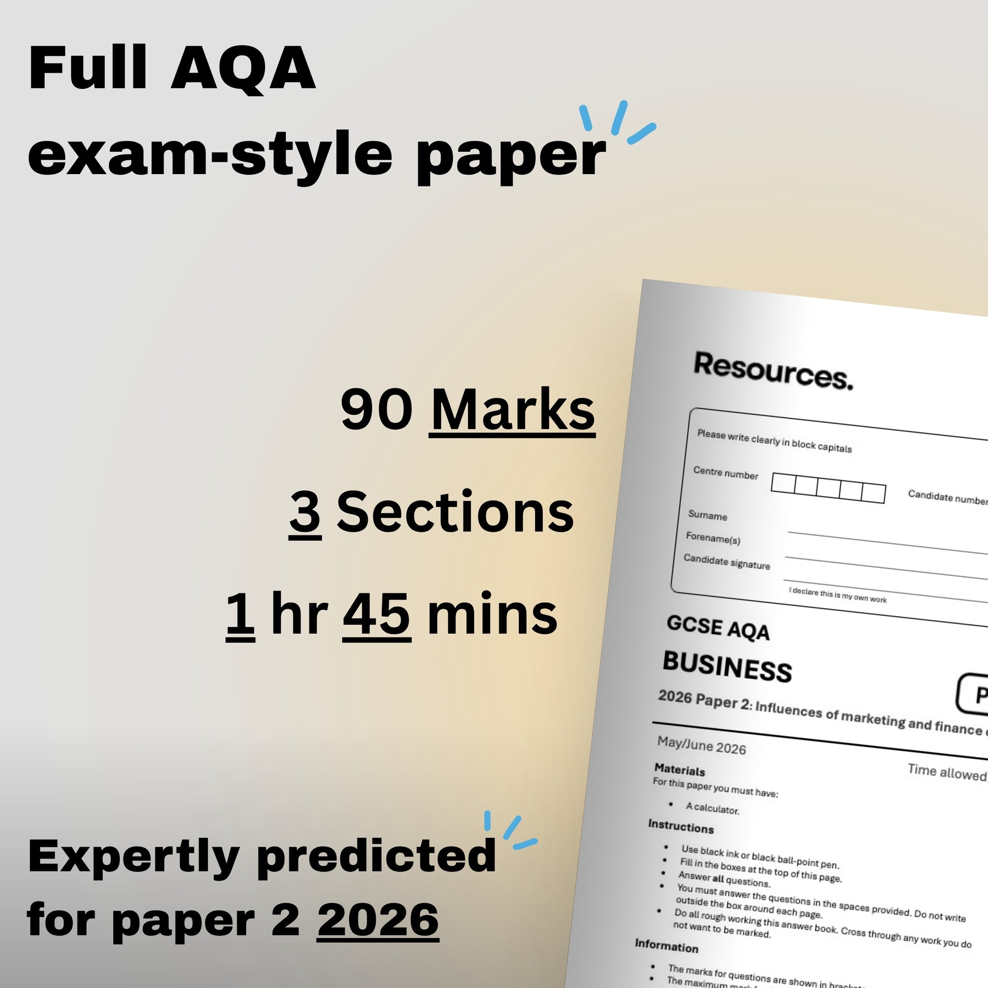 GCSE Business AQA paper 2 predicted 2026 with mark scheme exam-style paper