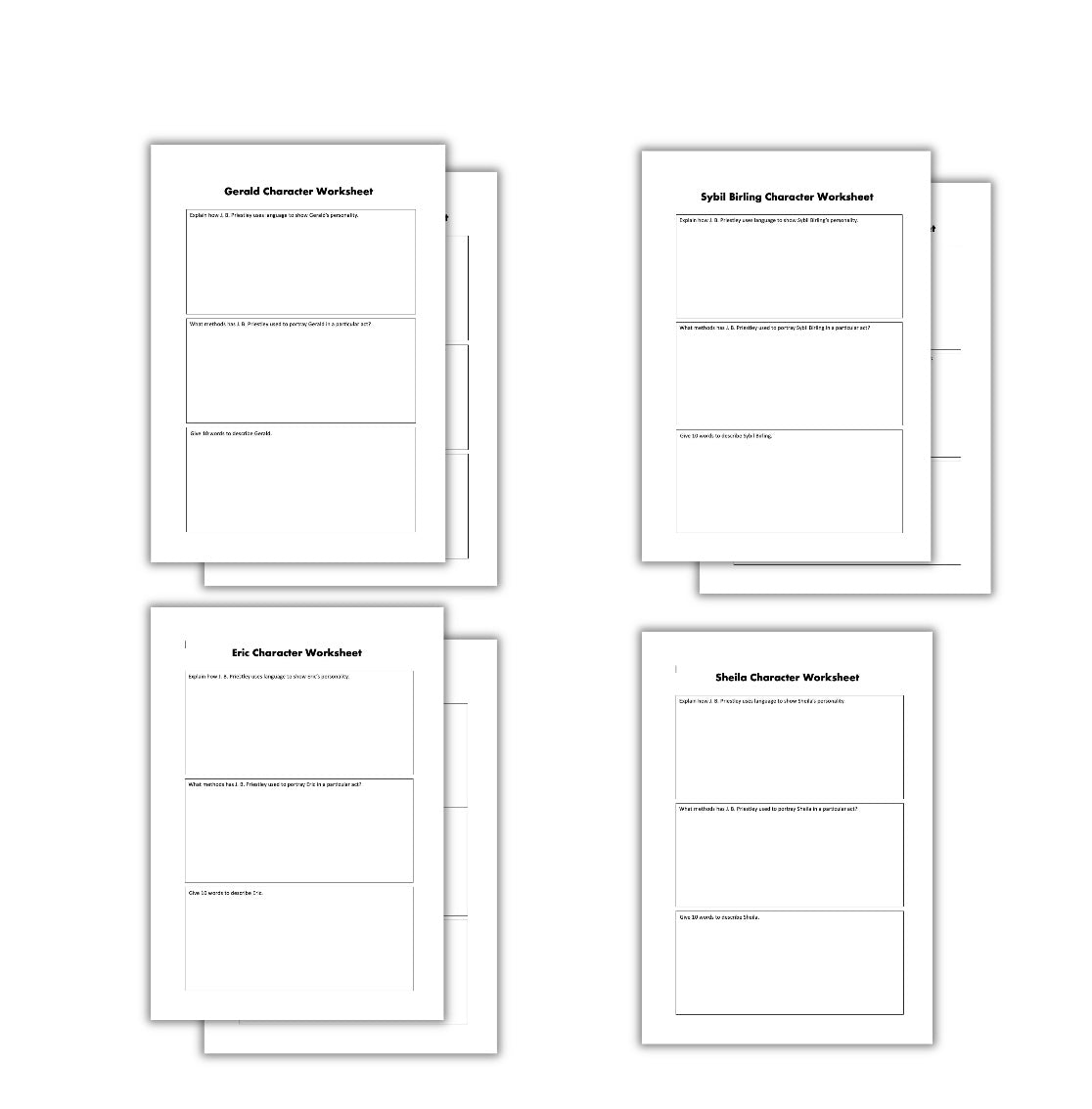 7x An Inspector Calls Character Worksheets