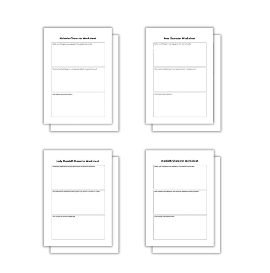 8x Macbeth Character Worksheets