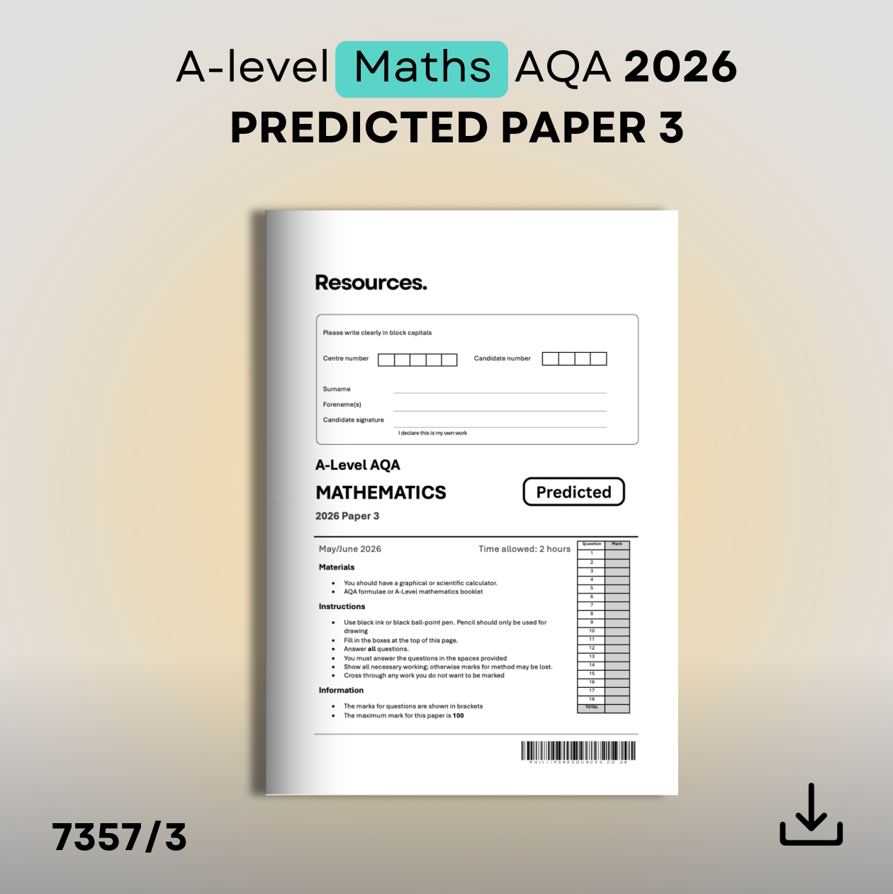 A-Level Maths AQA Predicted Paper 3 2026