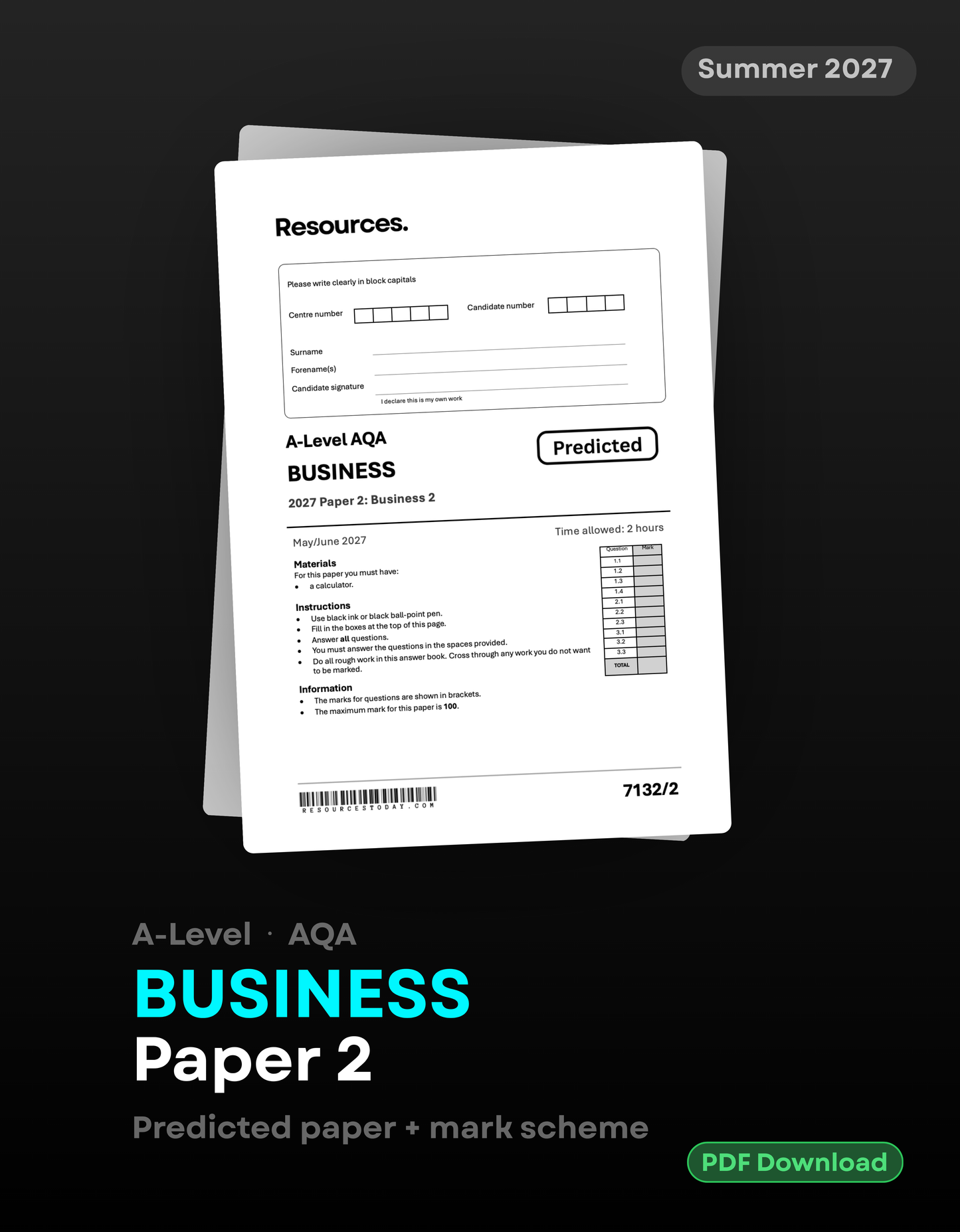 A-Level Business AQA Predicted Paper 2 2027